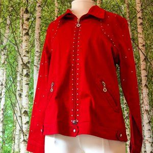 3/$15 Vintage 80s Red Jacket w Crystal Buttons, Rhinestones, & Shoulder Pads